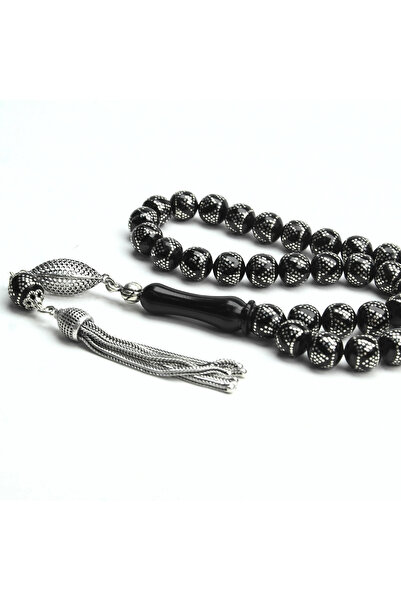 HÜNERTAŞ Full Baklava Silver Dot Embroidery Rosary