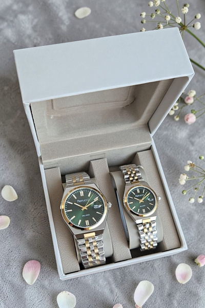 Ferrucci Orijinal 2 Yıl Garantili Çelik Bilezik Altın/Metalik Yeşil Kadran Se...