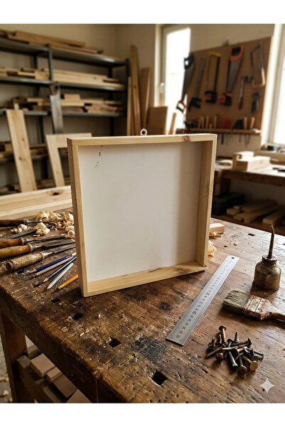 Krb Ahsap Ahşap Pano 30x30 Cm, Ham Ahşap Boyanabilir Pano, Ahşap Çerçeve