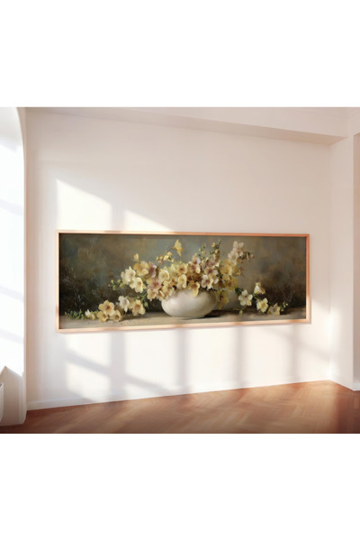 Tuba Decor Tek Parça Gerçek Ahşap Yatay Panorama Çerçeveli Tablo çiçeklerin d...