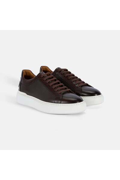 Desa Men's Dark Brown Lace-Up White Sole Leather Sports Shoes