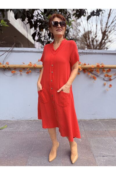 DenizEge Rochie de muselină cloș Floare de rodie