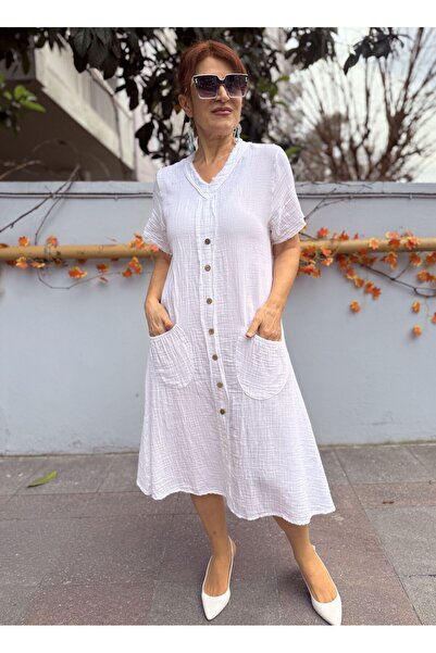 DenizEge Rochie de muselină cloș albă