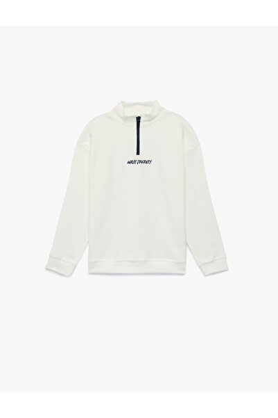 Koton Uzun Kollu Dik Yaka Yarım Fermuarlı Pamuklu Sweatshirt