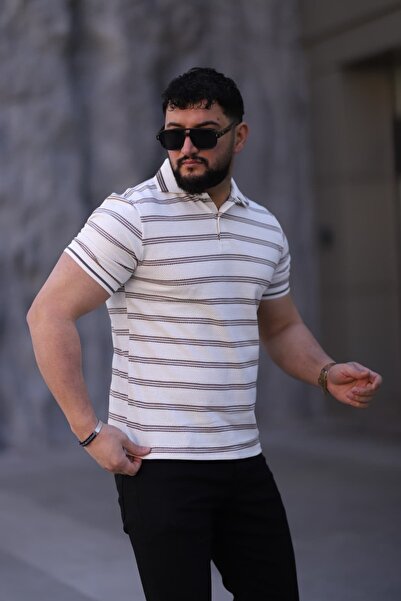 L-KOM Ανδρικό πλεκτό μπλουζάκι Polo Neck Ριγέ