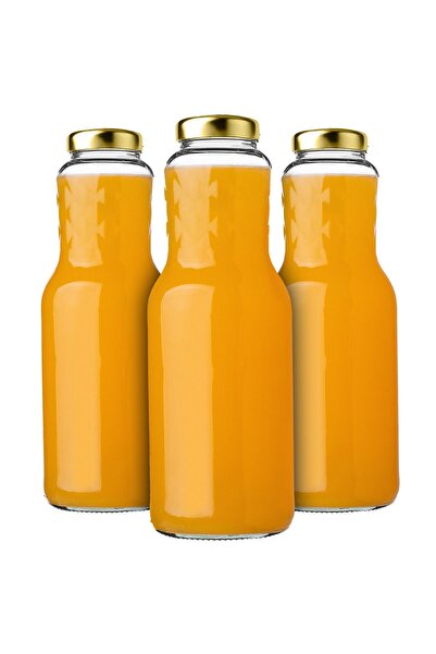 KADAX Sticlă de suc, 1L, cu capac auriu, 3 bucăți