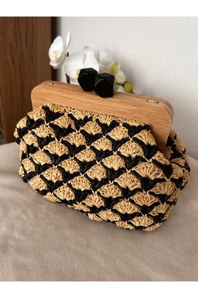 Emibagss EL YAPIMI AHŞAP BURSLU CLUTCH/PORTFÖY ÇANTA