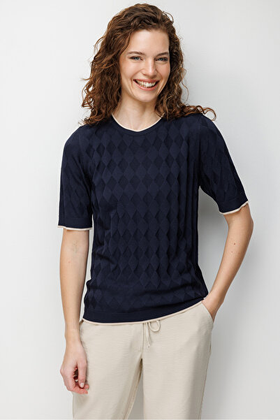 Desen Triko Γυναικεία μπλούζα με λαιμόκοψη Με μοτίβο μπακλαβά Λεπτό πλεκτό 26...