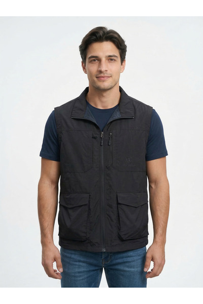 barozzi Erkek Siyah Renk Outdoor Softshell Su Geçirmez Kargo Cepli Yelek Slim...