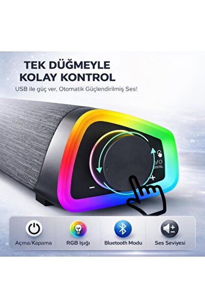 coofbe RGB Işıklı Vers.5.3 Bluetooth Masaüstü Hoparlör TV Bilgisayar Soundbar Ses Sistemi Speaker Ho