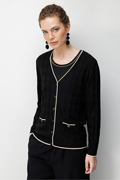 Desen Triko Γυναικεία ζακέτα με λαιμόκοψη V Small Με μοτίβο μπακλαβά Λεπτό πλ...