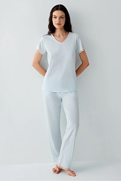 YUYİ P L E R R E C a R D L N Modal Cotton V-Neck Short Sleeved Women's Pajama...