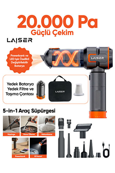 Laiser VT-120 5-in-1 Kablosuz Araç Süpürgesi: 20.000Pa Güç & Değiştirilebilir...