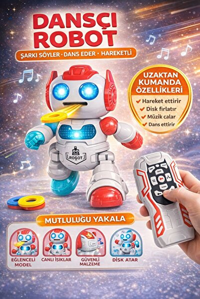 ZİVENTA Uzaktan Kumandalı Dans Eden Dansçı Akıllı Robot Işıklı Müzikli Disk A...