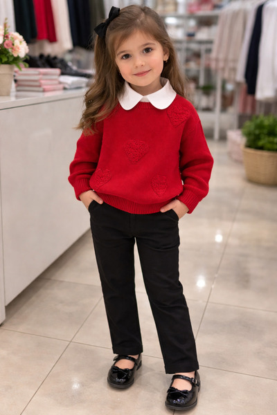 Melodikids ΚΟΡΙΤΣΙΣΤΙΚΟ ΣΕΤ ΜΕ ΚΟΚΚΙΝΟ ΠΟΥΛΟΒΕΡ ΚΑΙ ΜΑΥΡΟ ΠΑΝΤΕΛΟΝΙ