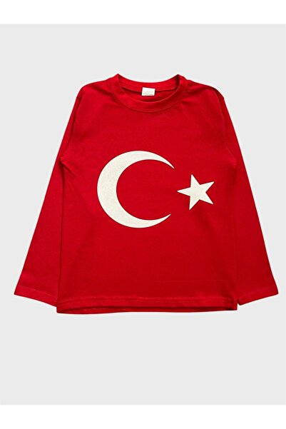 tusem butik homewear Children's Cotton Red Crescent Star Patterned Long Sleev...
