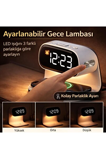 coofbe 3IN1 15W Kablosuz Masaüstü Şarj Standı - Alarmlı Dijital Masa Saati- Ayarlanabilir Gece Lamba