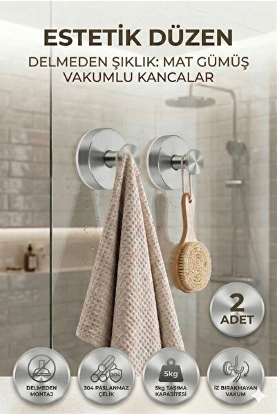 Playtronik Paslanmaz Çelik Vakumlu Banyo Askısı - Delme Gerektirmeyen Güçlü V...