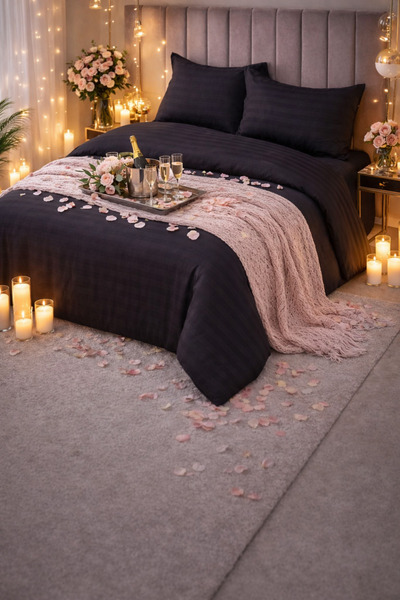 Casa Pucioasa Damask Bed Linen 4-Piece Set 180x200 with Stretchy +25cm Extra,...