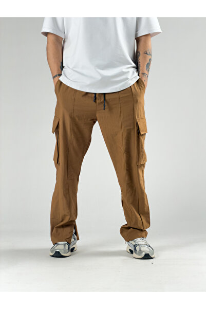 COCOPELLI Pantaloni pentru bărbați din țesătură maro tip parașută de calitate...