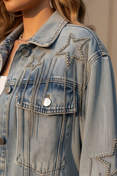 UTDU YILDIZ TAŞLI VE ZİNCİRLİ SPOR KOT CEKET