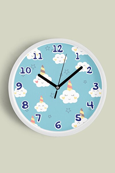 JHAAR Ceas de perete pentru camera copiilor Cute Unicorn Cloud cu model - 42c...