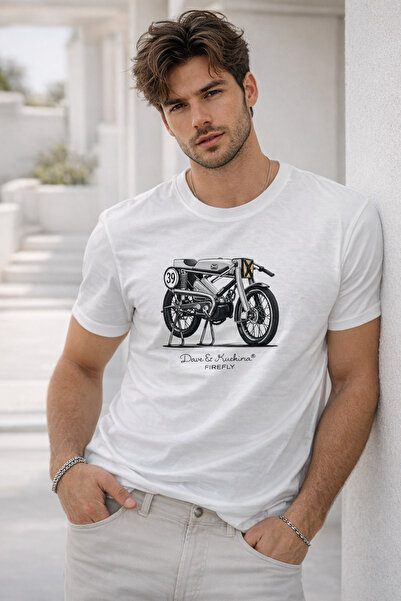 Rich Tricou alb pentru bărbați bumbac 100% guler rotund cu mânecă scurtă și i...