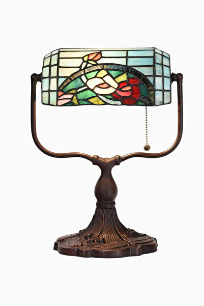 BIEYE Rose Flower Vitray Cam, El İşçiliği Bankacı Masa Lambası