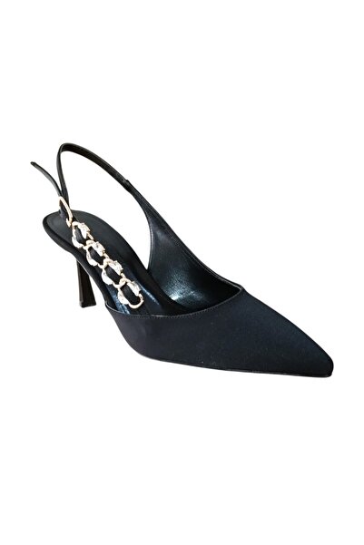 ROKSAN 2704 حذاء نسائي بكعب من الساتان مع تفاصيل حجرية على الجانب وظهر مفتوح