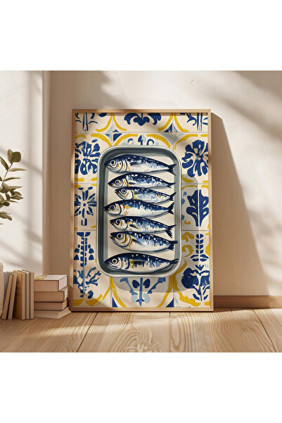 Tuba Decor Tablou cu sardine portugheze înrămate într-o singură ramă de lemn