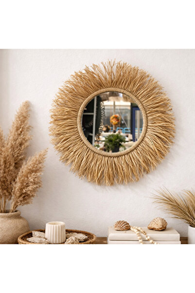 zeynep süs ev ohem Rafya Ayna Duvar Dekoru – Hasır Güneş Ayna El Yapımı Dekor