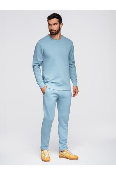OMBRE Men's Casual Cotton Tracksuit Set Z122 Denim blue