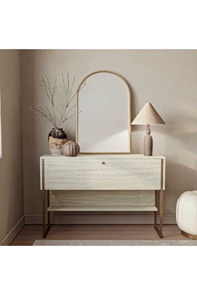 Just Home Artemis Dresuar - Traverten / Altın - 80x30x120 cm