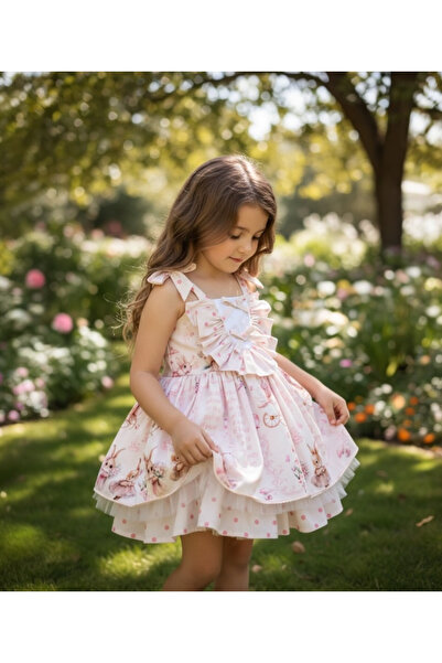 LİTTLE ANGELS Κοριτσίστικο φόρεμα με θέμα το κουνέλι και τιράντες