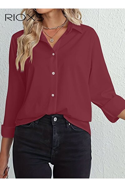 RIOXS Womens' Button Down Shirt, Classic Long Sleeve Collared Tops, Loose Fit...