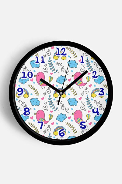 JHAAR Ceas de perete pentru camera copiilor Cute Bird and Rainbow cu model - ...
