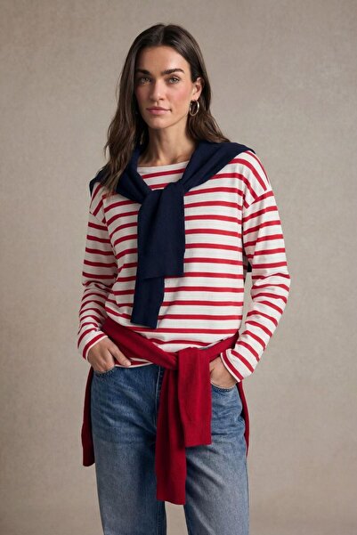 DeFacto %100 Pamuk Relax Fıt Kayık Yaka Premium Çizgili Tişört G7861AX26SP