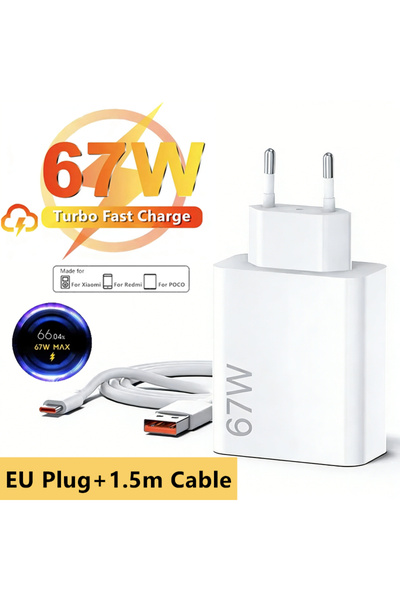 choice2 EU Plug - 1.5m Cable 67W Turbo EU Fast USB Charger For 12 13 14 15 17...