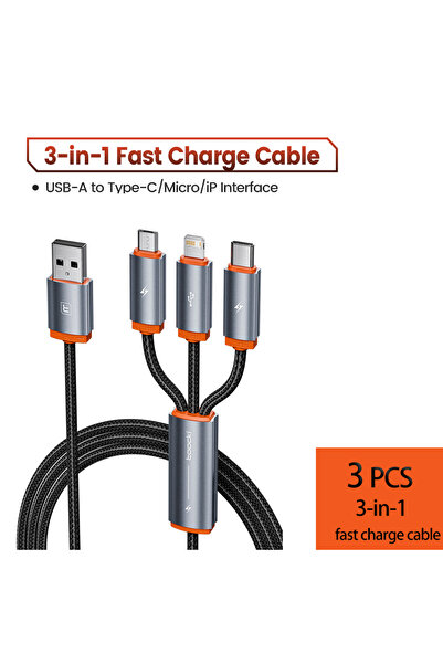 Choice8 toocki 1.5m Orange 3PCS Toocki 3 In1 USB Cable Multi Port For iPhone ...
