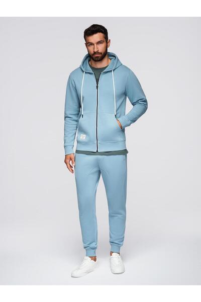 OMBRE Men's Cotton Sports Set Z119 Jogger Pants Denim blue