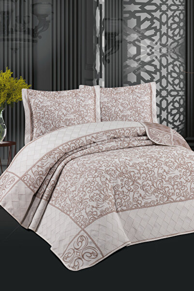 My Bed Home Collection Deluxe Laura Pillowed Bedspread Pique Set (Brown)
