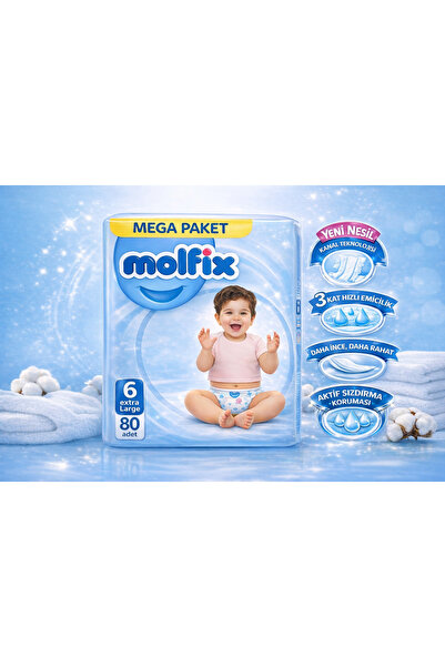Molfix Mega Paket 6 Numara Extra Large 80 Adet Bebek Bezi 15+ Kg