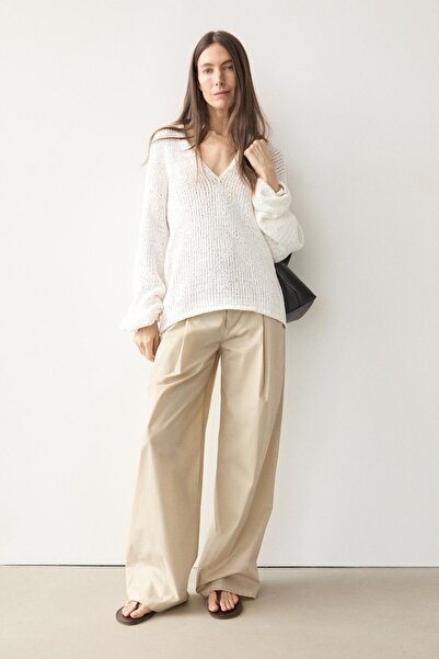 Massimo Dutti Ajurlu V yaka triko kazak