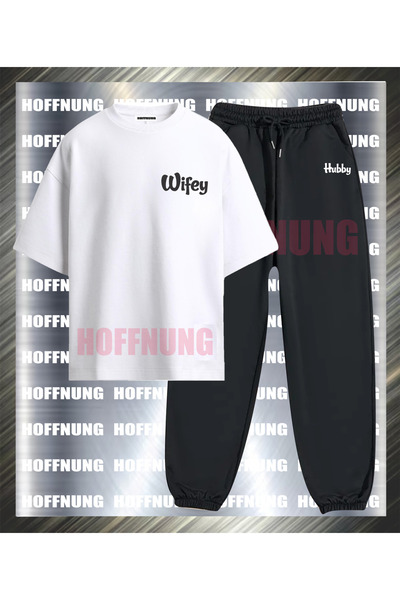 HOFFNUNG Unisex Casual Short Sleeve Set with Wifey Hubby Print Outdoor Spring...