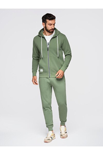 OMBRE Men's Cotton Sports Set Z119 Sweatshirt Jogger Pants Green