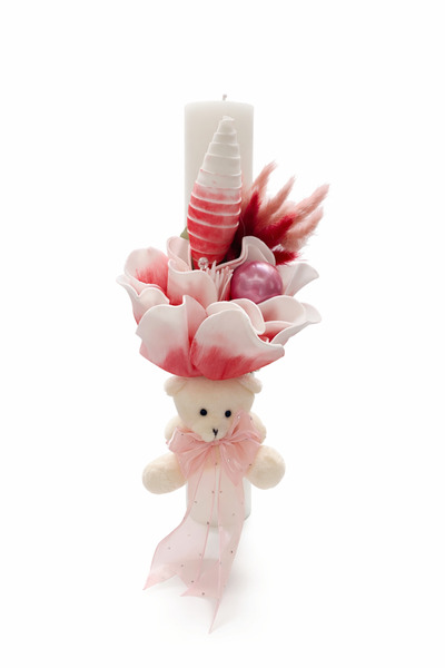 Dany Kids Fashion Lumanare cu floare de magnolie si funda roz deschis