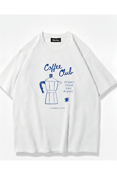 libukes Women's White Coffee Club Printed Crew Neck T-Shirt, Pack of Cotton Oversized T-Shirts