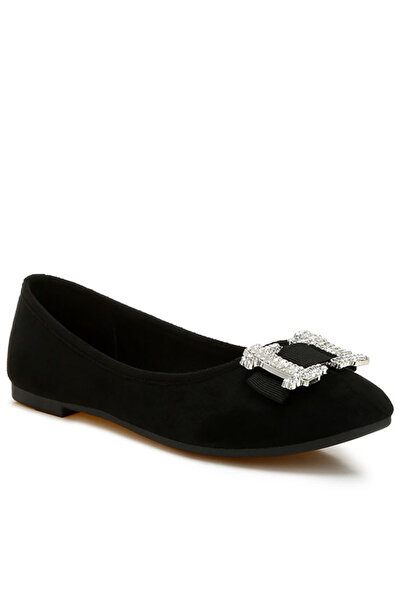 london Rag Women Rhinestone Buckle Detail Ballerinas in Black