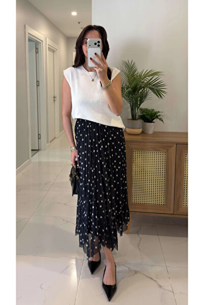 My Blog Black Lined Chiffon Skirt, Pack of Polka Dot - 261028