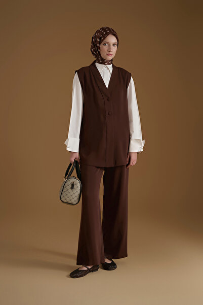 Armine Pileli Palazzo Pantolon Acı Kahve